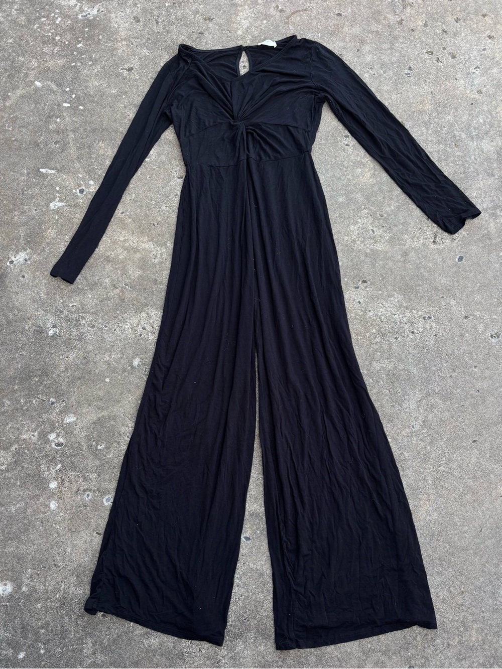 Everly Black Twist-Front Long-Sleeve Jumpsuit